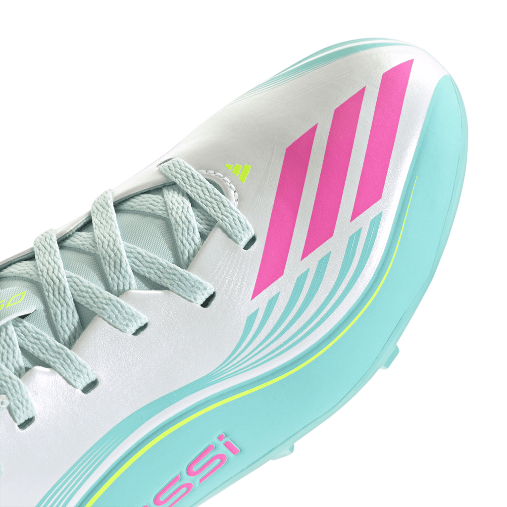 2026 New Arrival adidas F50 Messi League FG/MG Firm Ground /Multi Ground Youth Soccer Cleats - White/Pink/Aqua wholesalehk.shop