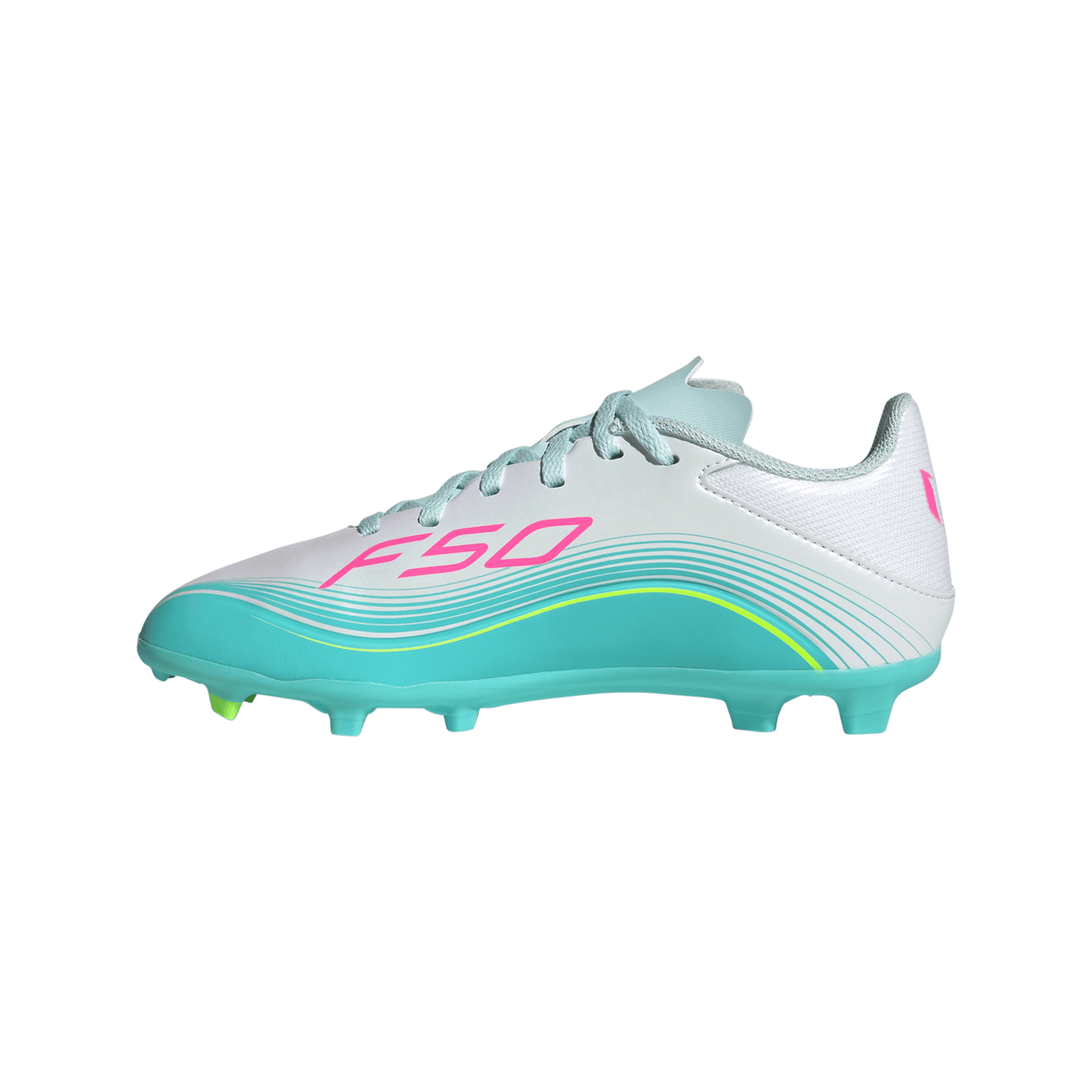 2026 New Arrival adidas F50 Messi League FG/MG Firm Ground /Multi Ground Youth Soccer Cleats - White/Pink/Aqua wholesalehk.shop