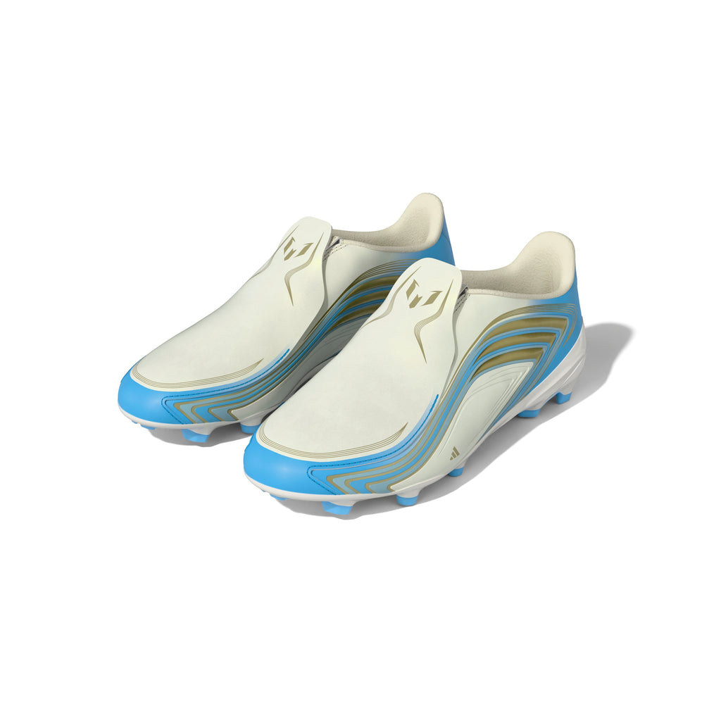 2026 New Arrival adidas F50 Messi League Laceless FG Firm Ground Youth Soccer Cleats - Ivory/Blue wholesalehk.shop