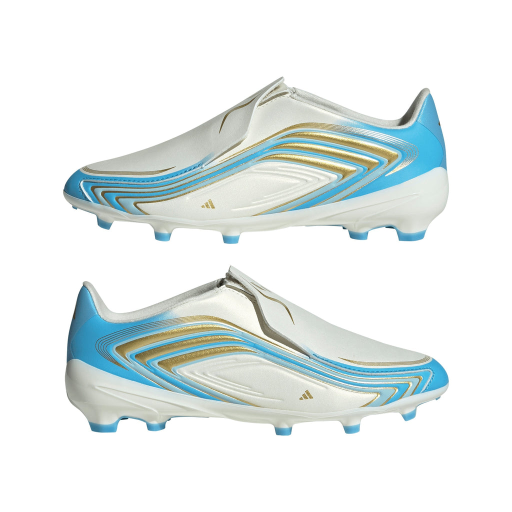 2026 New Arrival adidas F50 Messi League Laceless FG Firm Ground Youth Soccer Cleats - Ivory/Blue wholesalehk.shop