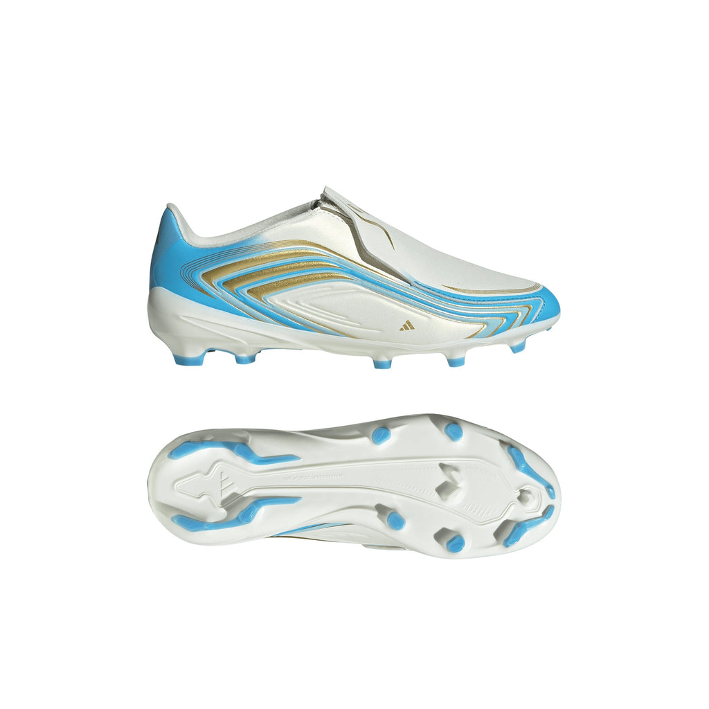 2026 New Arrival adidas F50 Messi League Laceless FG Firm Ground Youth Soccer Cleats - Ivory/Blue wholesalehk.shop