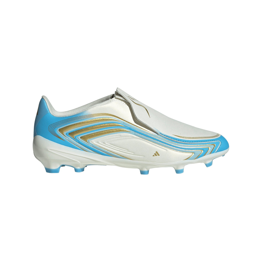 2026 New Arrival adidas F50 Messi League Laceless FG Firm Ground Youth Soccer Cleats - Ivory/Blue wholesalehk.shop
