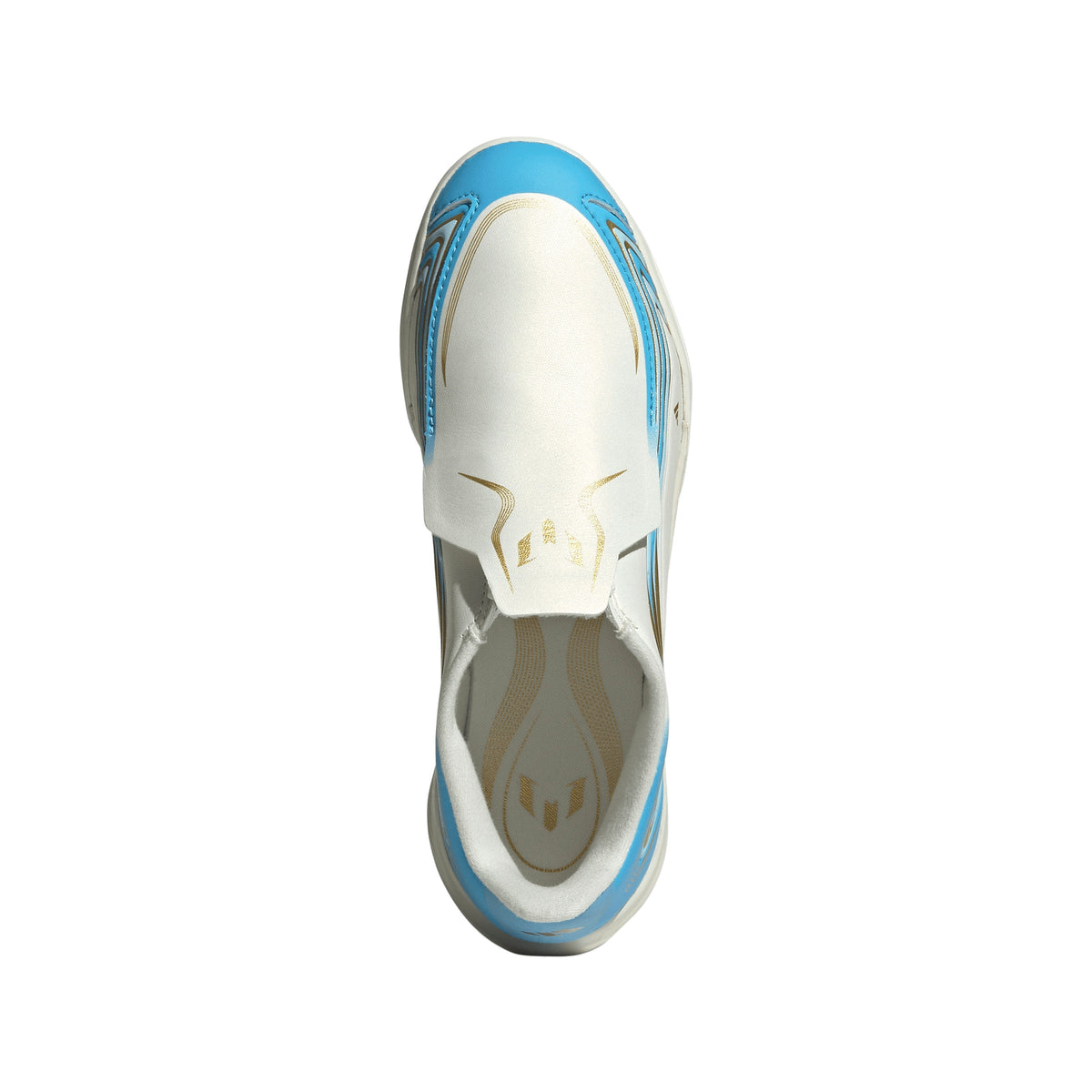 2026 New Arrival adidas F50 Messi League Laceless IN Indoor Youth Soccer Shoes - Ivory/Blue wholesalehk.shop