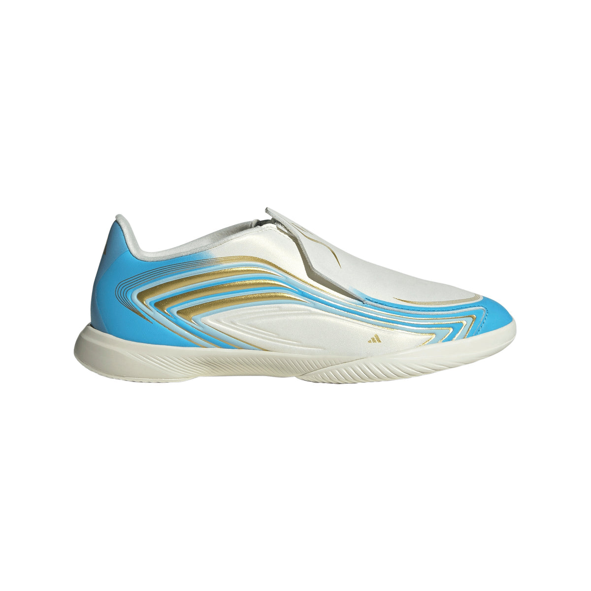 2026 New Arrival adidas F50 Messi League Laceless IN Indoor Youth Soccer Shoes - Ivory/Blue wholesalehk.shop