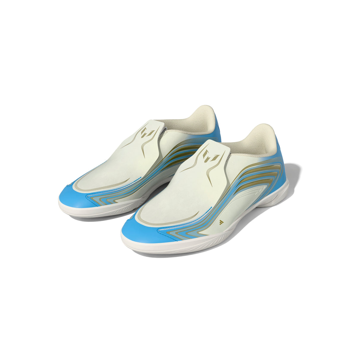 2026 New Arrival adidas F50 Messi League Laceless IN Indoor Youth Soccer Shoes - Ivory/Blue wholesalehk.shop