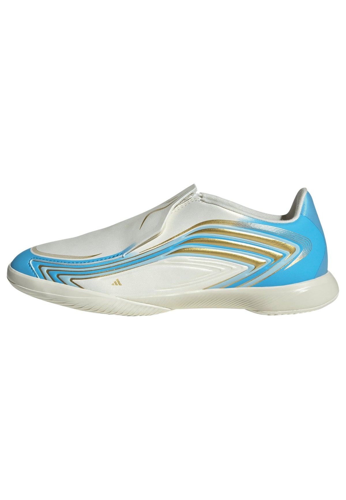 2026 New Arrival adidas F50 Messi League Laceless IN Indoor Youth Soccer Shoes - Ivory/Blue wholesalehk.shop