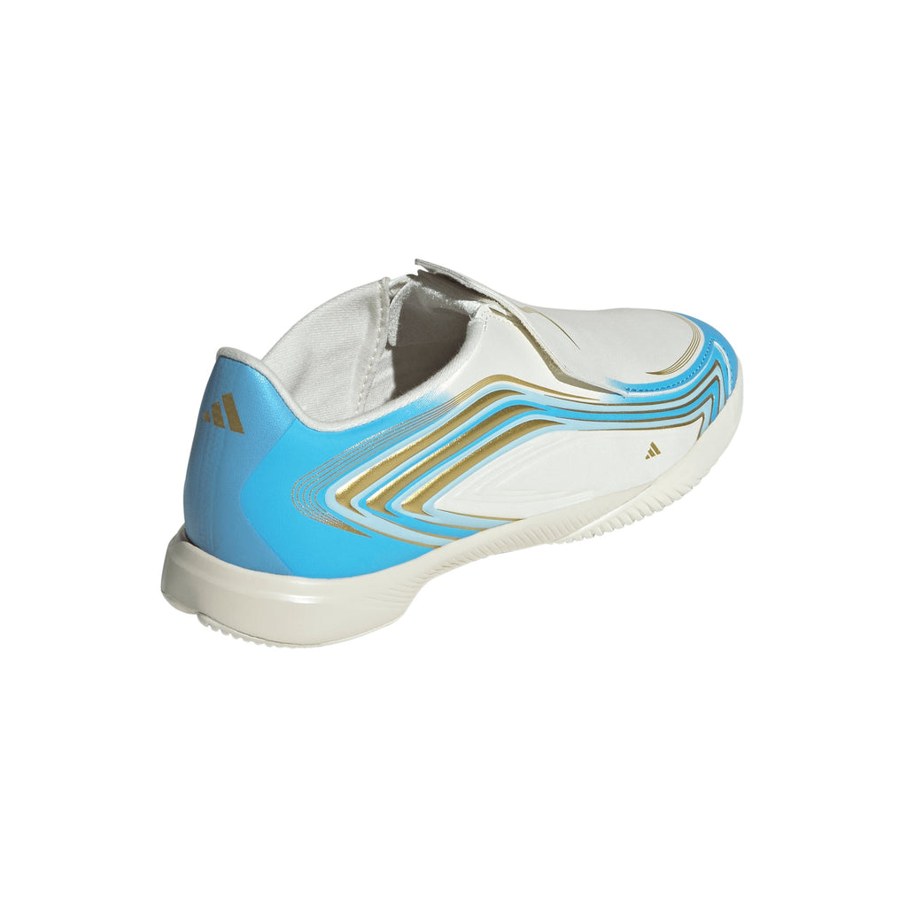 2026 New Arrival adidas F50 Messi League Laceless IN Indoor Youth Soccer Shoes - Ivory/Blue wholesalehk.shop