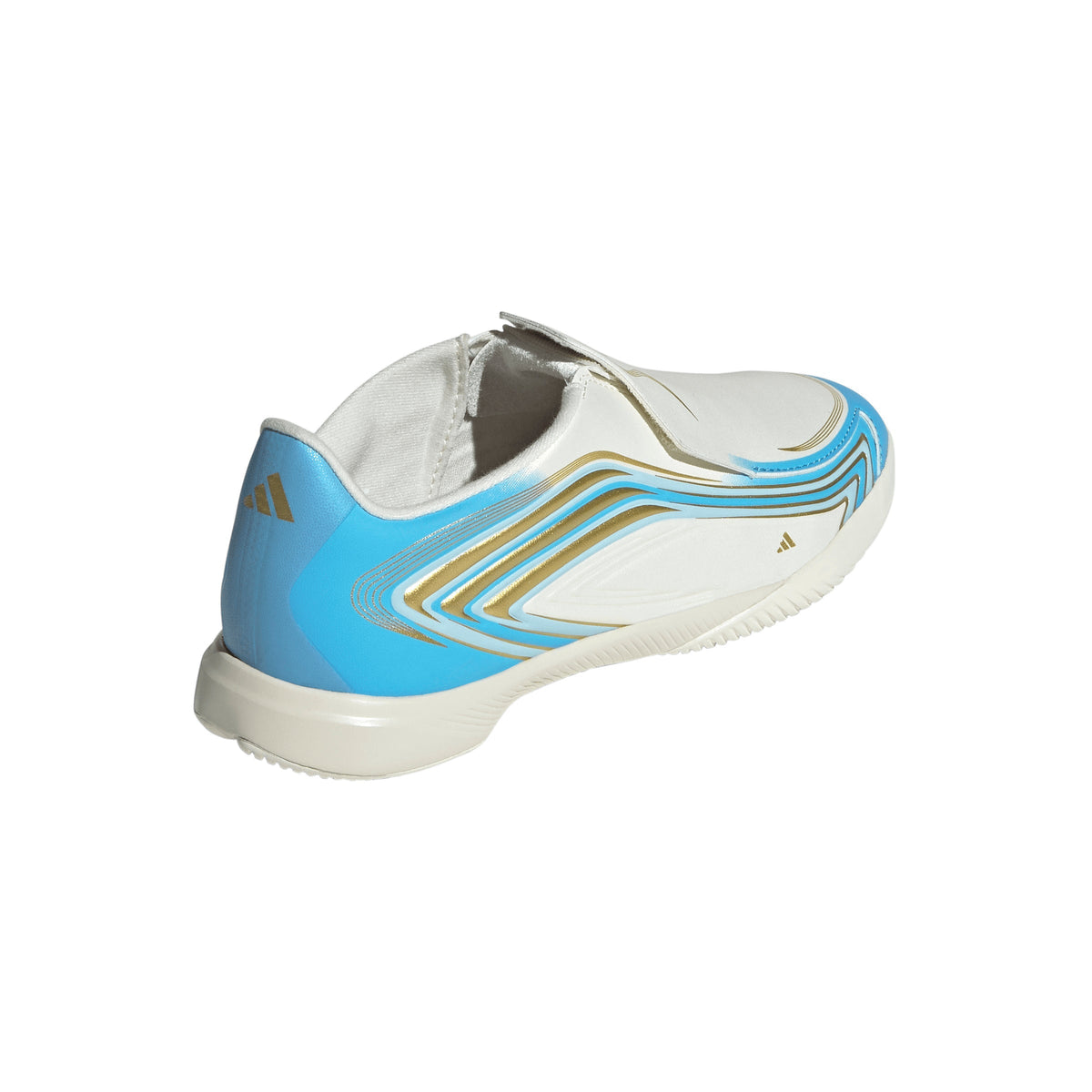 2026 New Arrival adidas F50 Messi League Laceless IN Indoor Youth Soccer Shoes - Ivory/Blue wholesalehk.shop