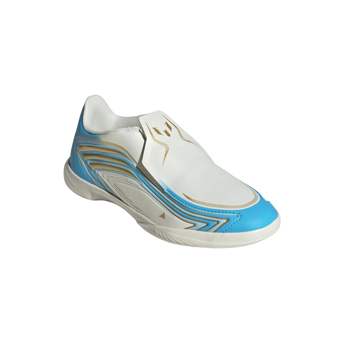 2026 New Arrival adidas F50 Messi League Laceless IN Indoor Youth Soccer Shoes - Ivory/Blue wholesalehk.shop