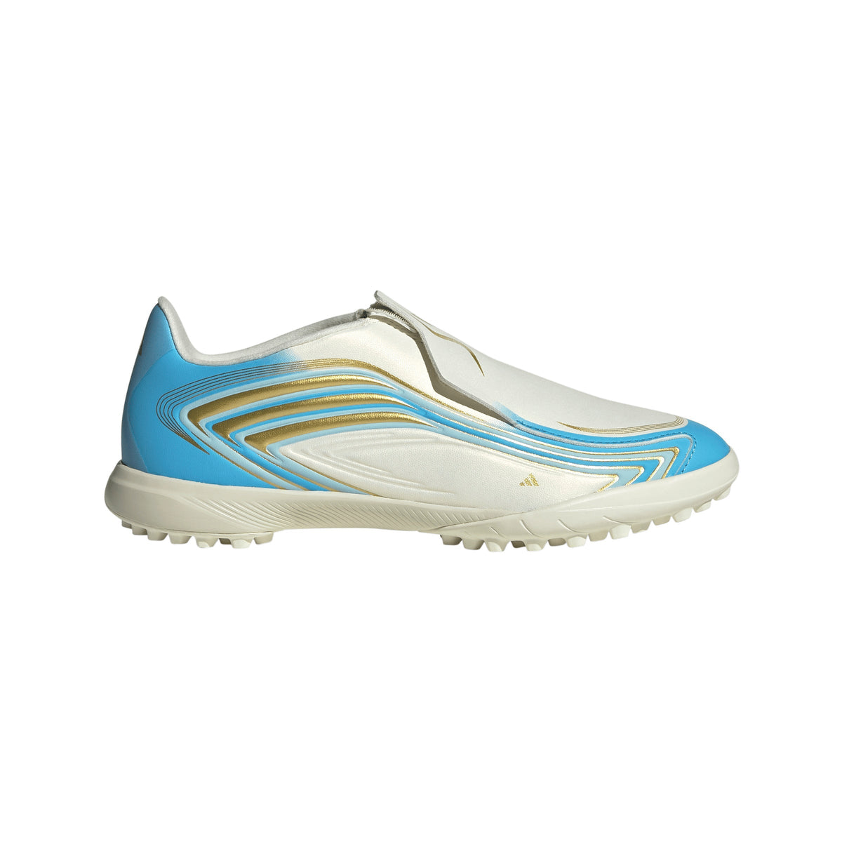 2026 New Arrival adidas F50 Messi League Laceless TF Turf Youth Soccer Cleats - Ivory/Blue wholesalehk.shop