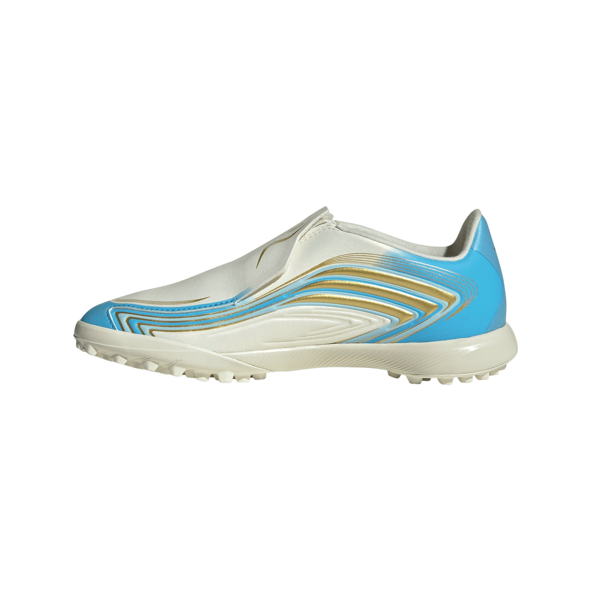 2026 New Arrival adidas F50 Messi League Laceless TF Turf Youth Soccer Cleats - Ivory/Blue wholesalehk.shop
