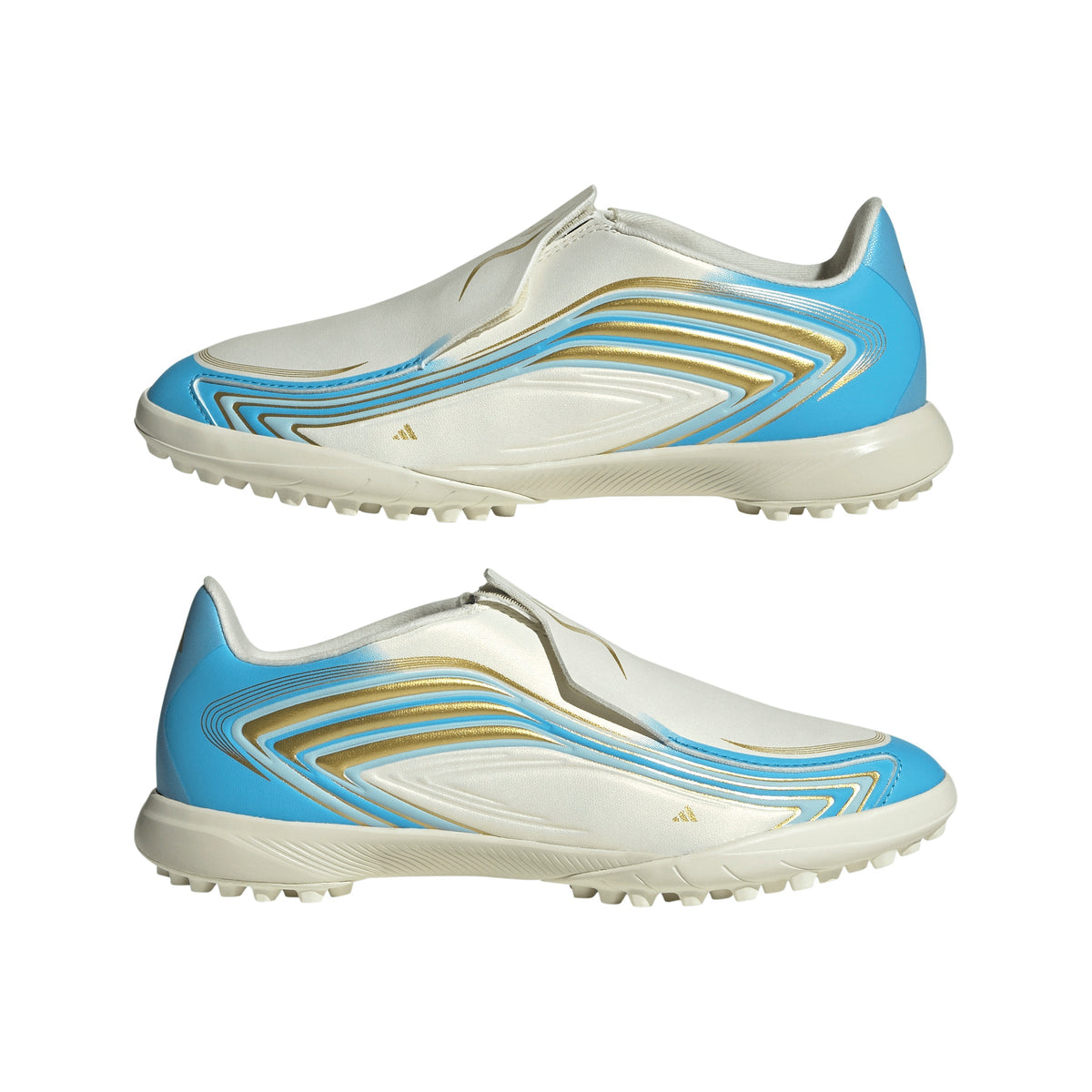 2026 New Arrival adidas F50 Messi League Laceless TF Turf Youth Soccer Cleats - Ivory/Blue wholesalehk.shop