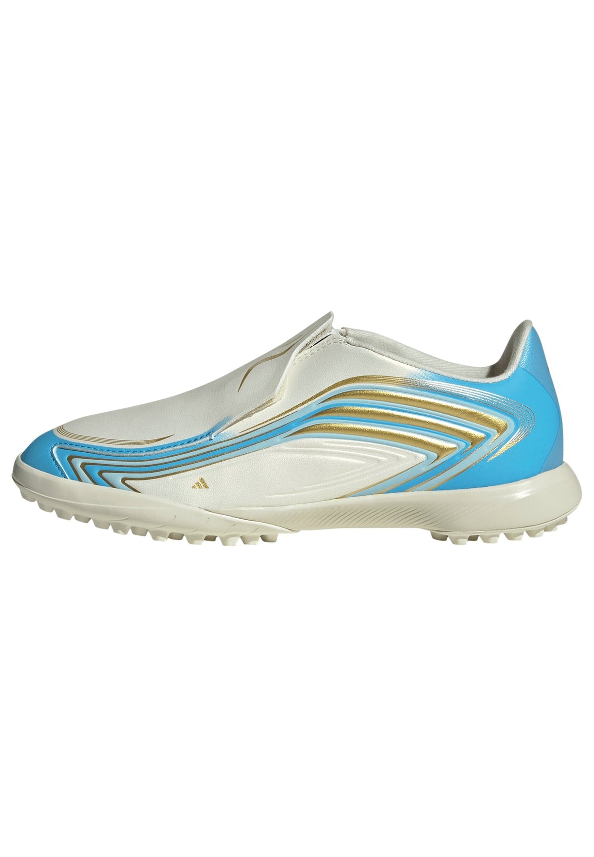 2026 New Arrival adidas F50 Messi League Laceless TF Turf Youth Soccer Cleats - Ivory/Blue wholesalehk.shop