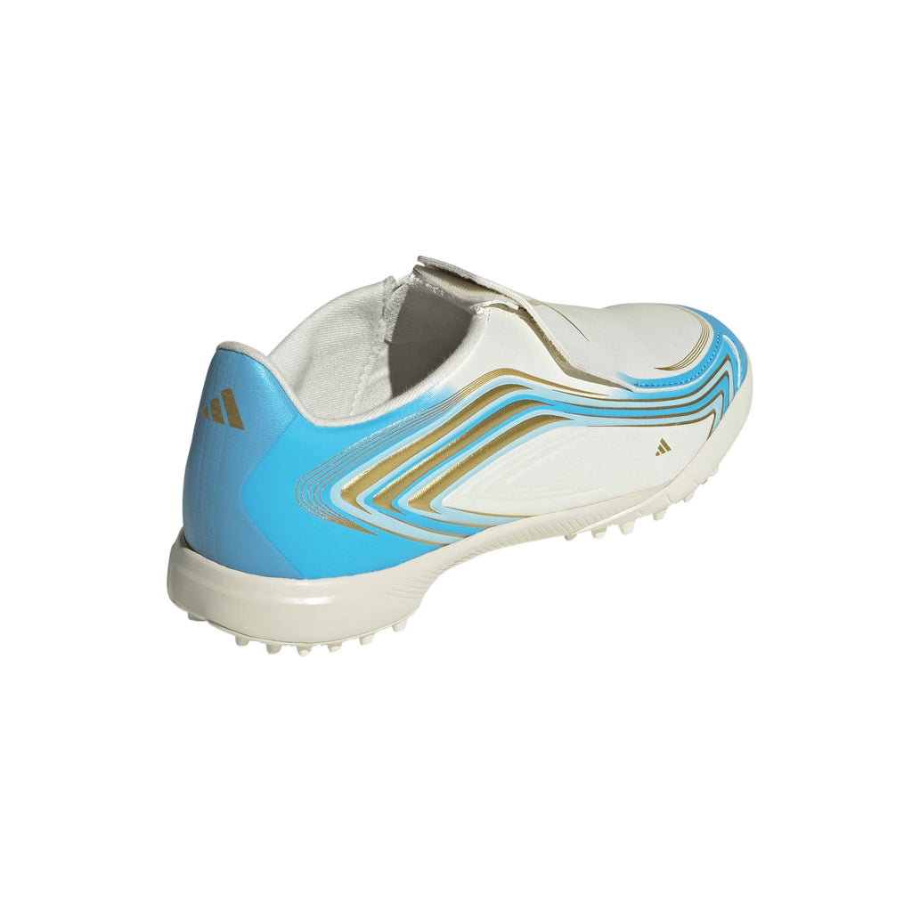 2026 New Arrival adidas F50 Messi League Laceless TF Turf Youth Soccer Cleats - Ivory/Blue wholesalehk.shop