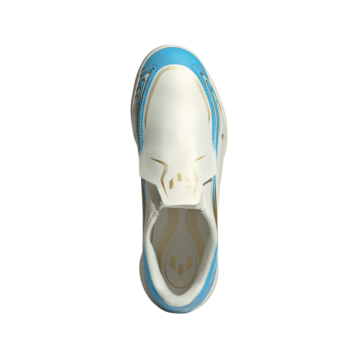 2026 New Arrival adidas F50 Messi League Laceless TF Turf Youth Soccer Cleats - Ivory/Blue wholesalehk.shop