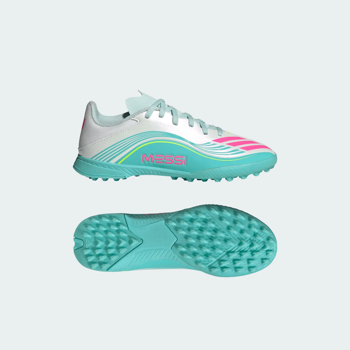 2026 New Arrival adidas F50 Messi League TF Turf Youth Soccer Cleats - White/Pink/Aqua wholesalehk.shop