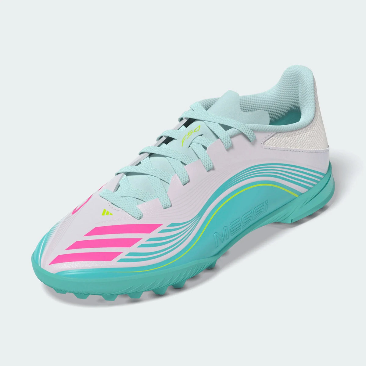 2026 New Arrival adidas F50 Messi League TF Turf Youth Soccer Cleats - White/Pink/Aqua wholesalehk.shop