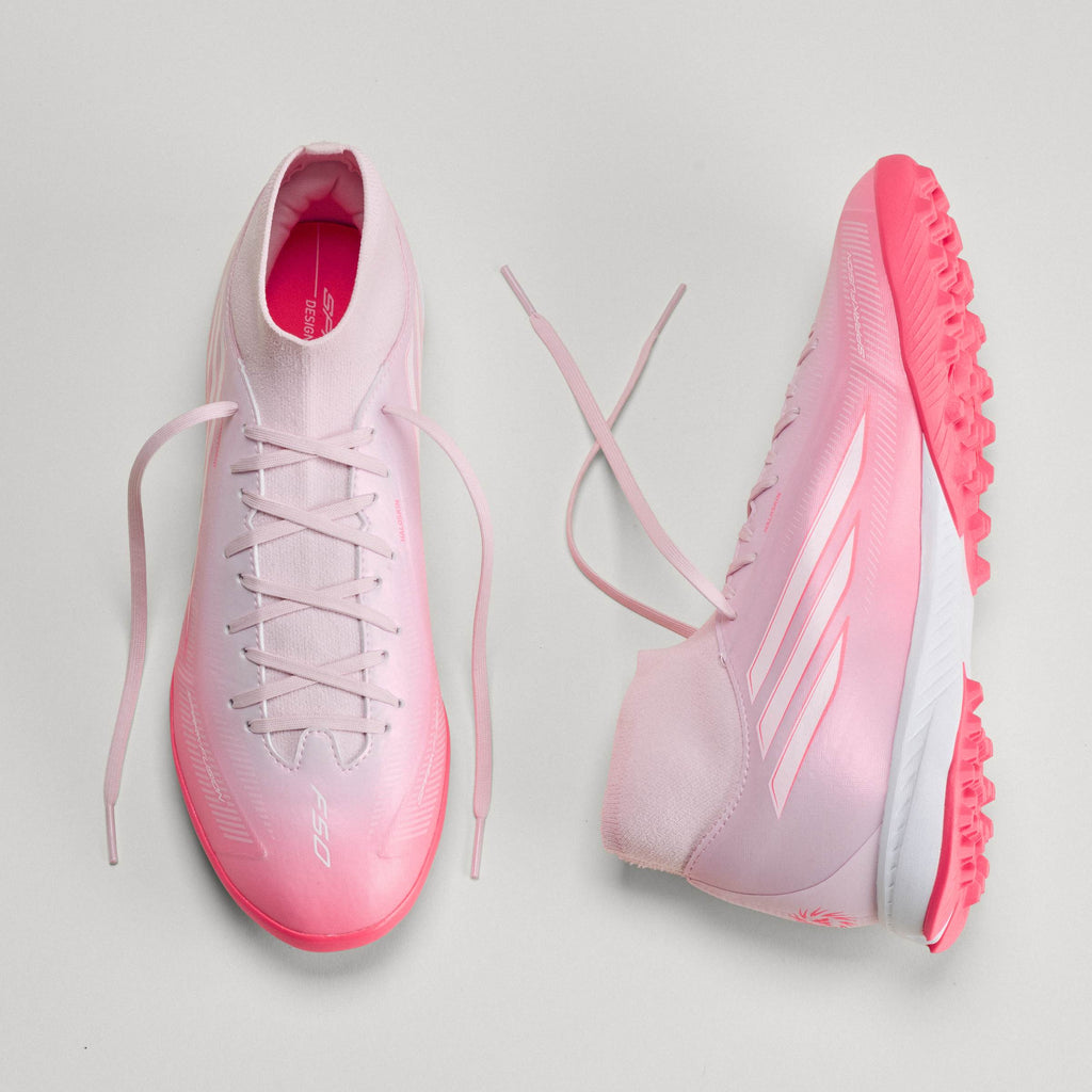 2026 New Arrival adidas F50 Sparkfusion League Mid Cut TF Turf Women's Soccer Cleats - Solar Turbo/White wholesalehk.shop