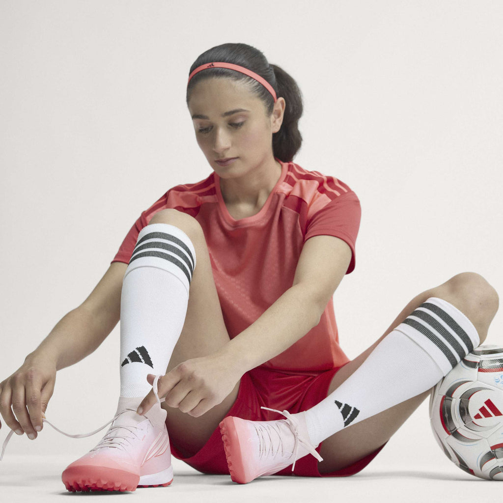 2026 New Arrival adidas F50 Sparkfusion League Mid Cut TF Turf Women's Soccer Cleats - Solar Turbo/White wholesalehk.shop
