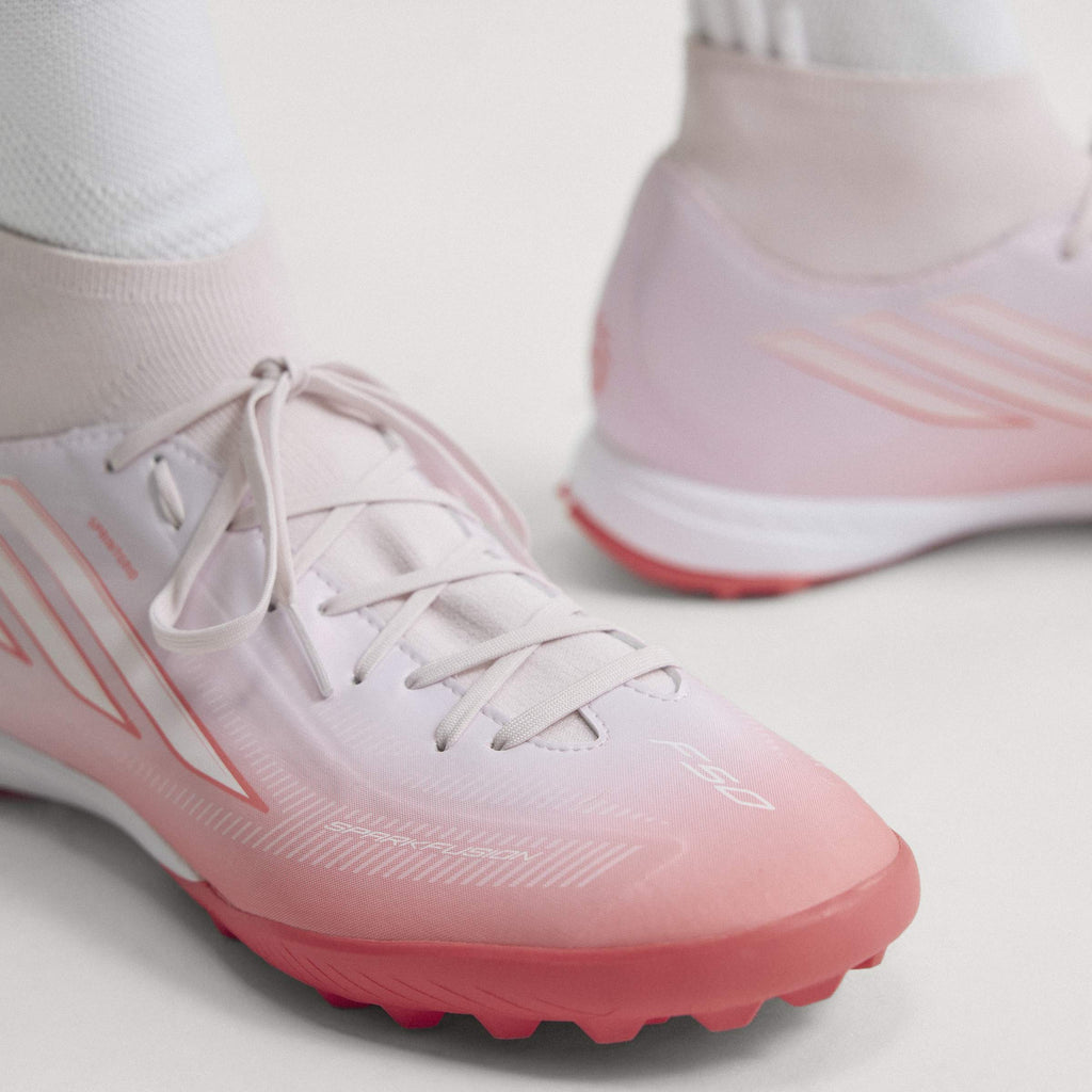 2026 New Arrival adidas F50 Sparkfusion League Mid Cut TF Turf Women's Soccer Cleats - Solar Turbo/White wholesalehk.shop