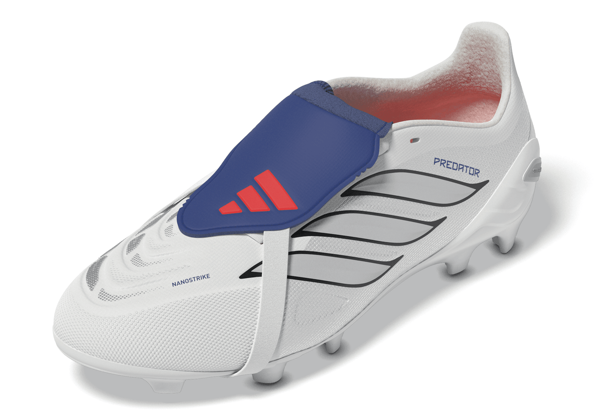 2026 New Arrival adidas Predator League Fold-Over Tongue FG Firm Ground Youth Soccer Cleats - White/Zero Metallic/Blue wholesalehk.shop