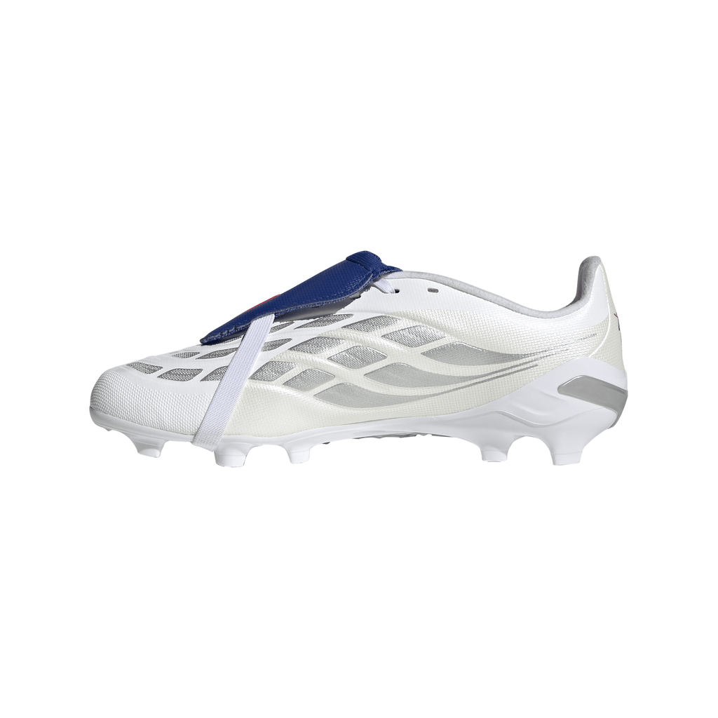 2026 New Arrival adidas Predator League Fold-Over Tongue FG Firm Ground Youth Soccer Cleats - White/Zero Metallic/Blue wholesalehk.shop