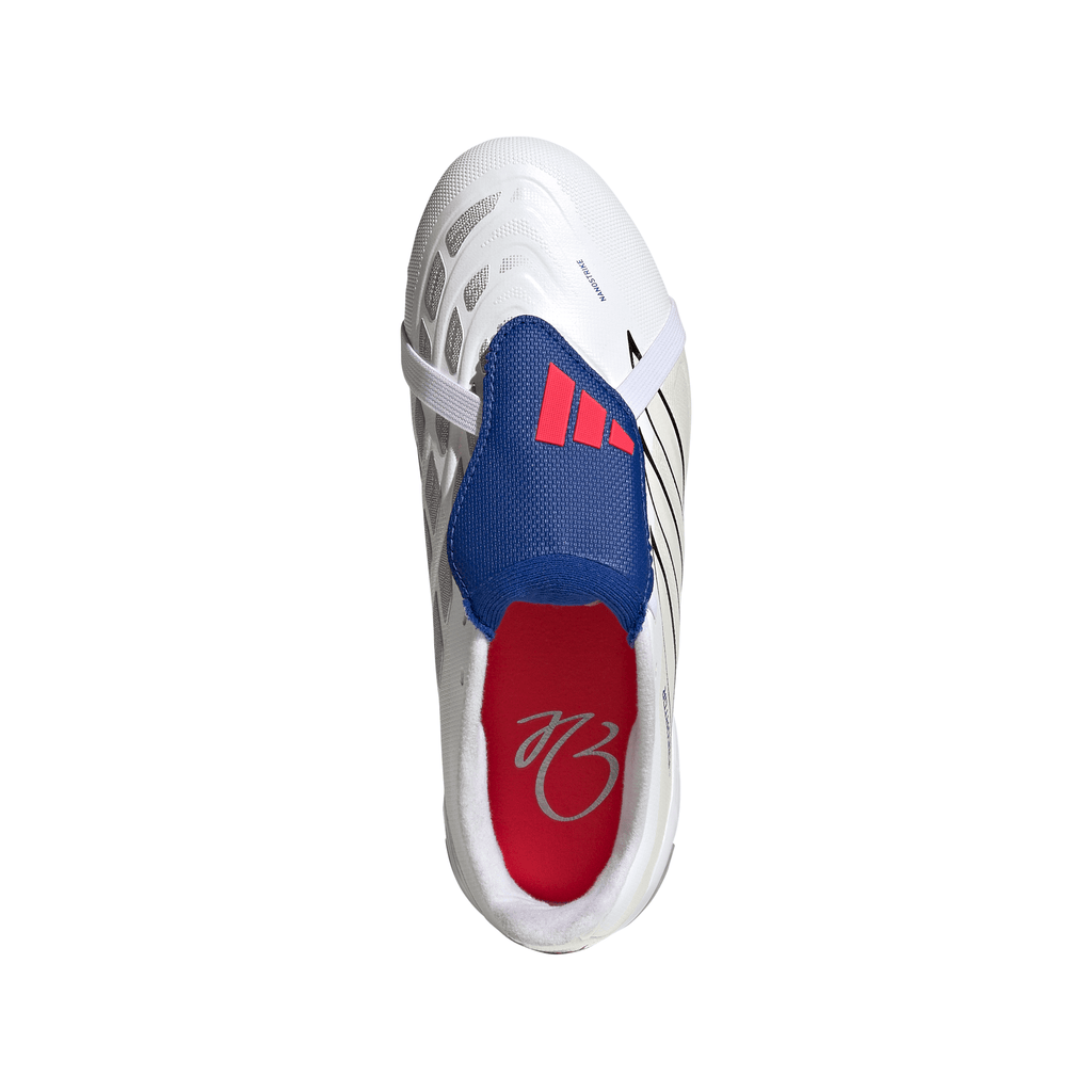 2026 New Arrival adidas Predator League Fold-Over Tongue FG Firm Ground Youth Soccer Cleats - White/Zero Metallic/Blue wholesalehk.shop