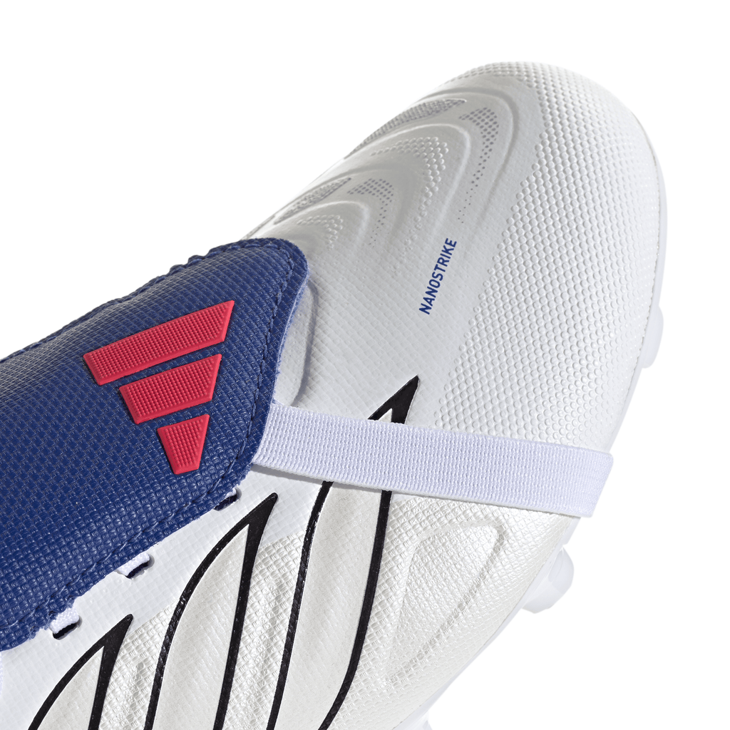 2026 New Arrival adidas Predator League Fold-Over Tongue FG Firm Ground Youth Soccer Cleats - White/Zero Metallic/Blue wholesalehk.shop