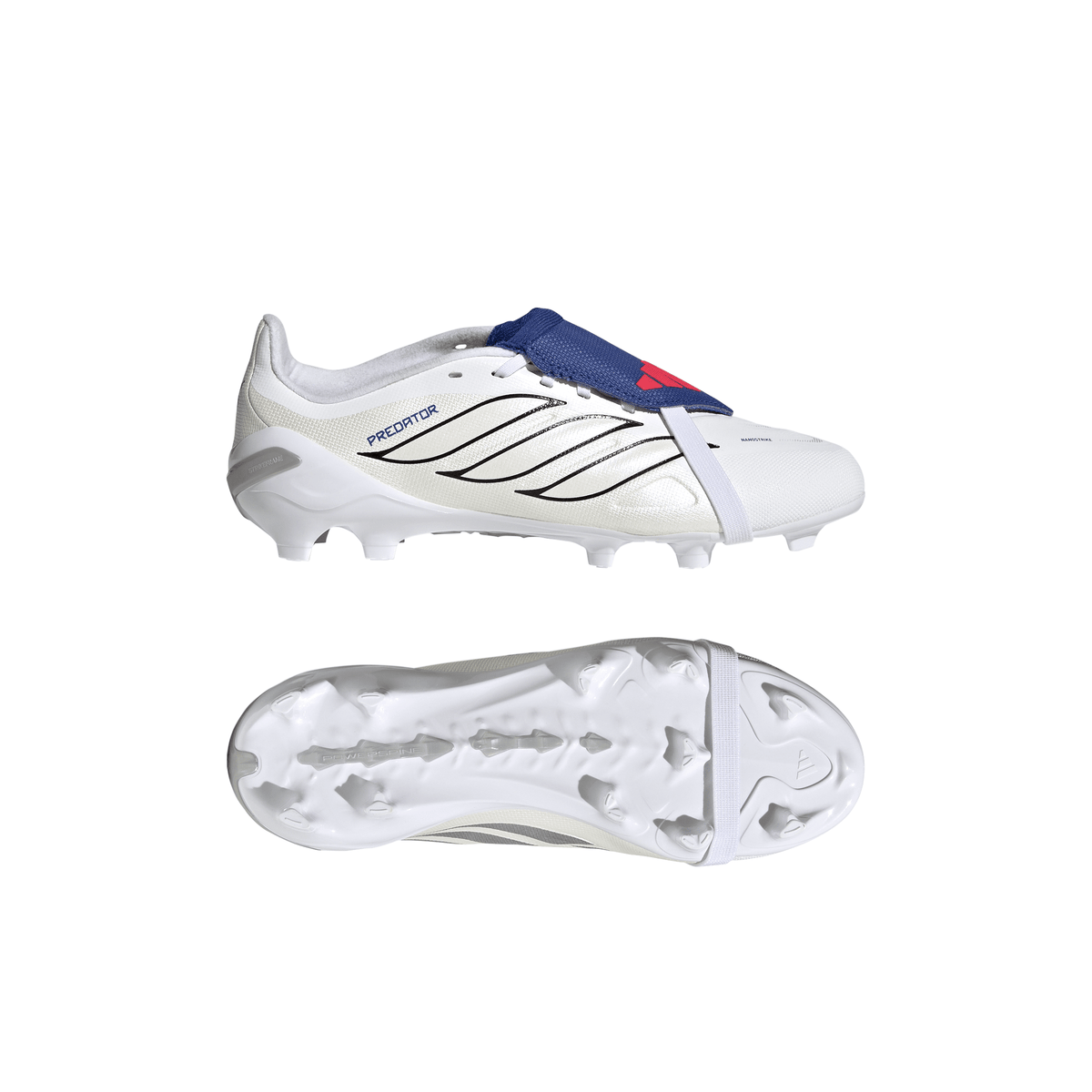2026 New Arrival adidas Predator League Fold-Over Tongue FG Firm Ground Youth Soccer Cleats - White/Zero Metallic/Blue wholesalehk.shop