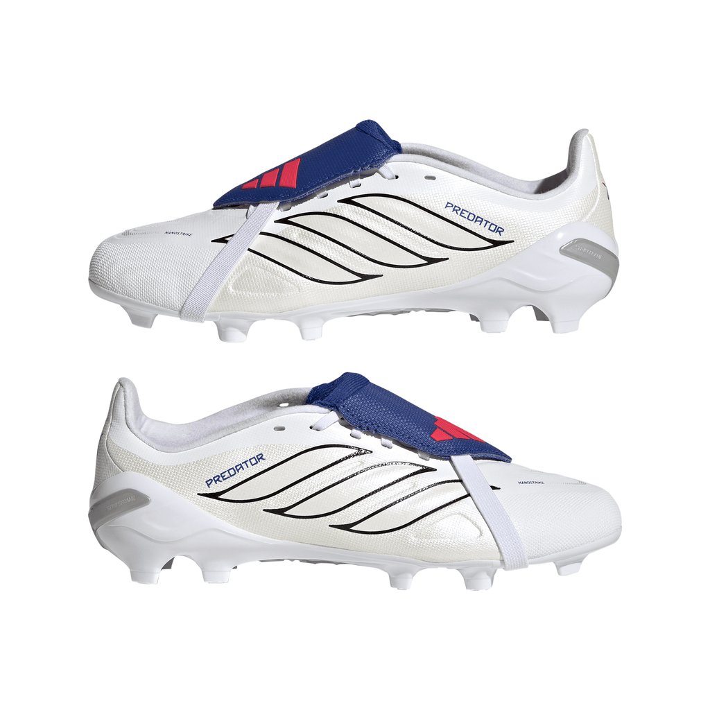 2026 New Arrival adidas Predator League Fold-Over Tongue FG Firm Ground Youth Soccer Cleats - White/Zero Metallic/Blue wholesalehk.shop
