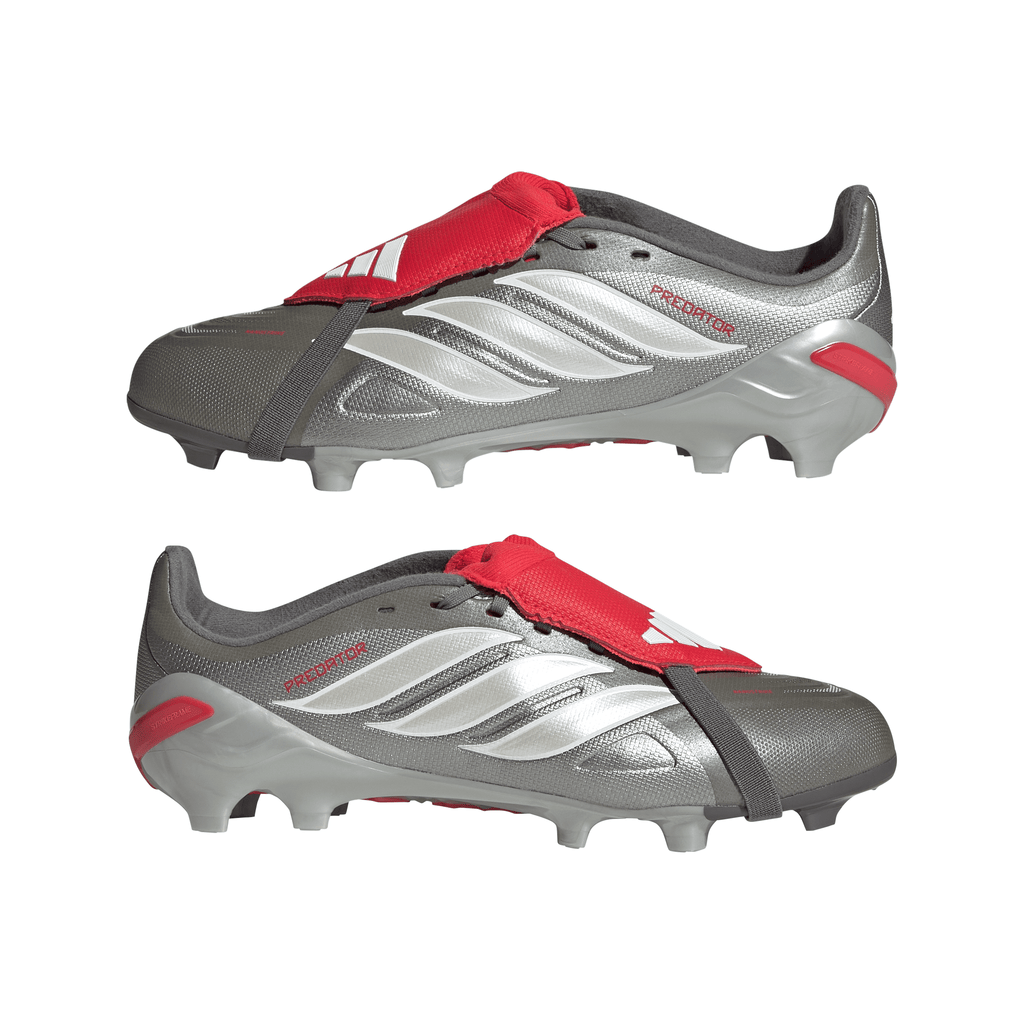 2026 New Arrival adidas Predator League Fold-Over Tongue FG Youth Soccer Cleats - Grey/Red wholesalehk.shop