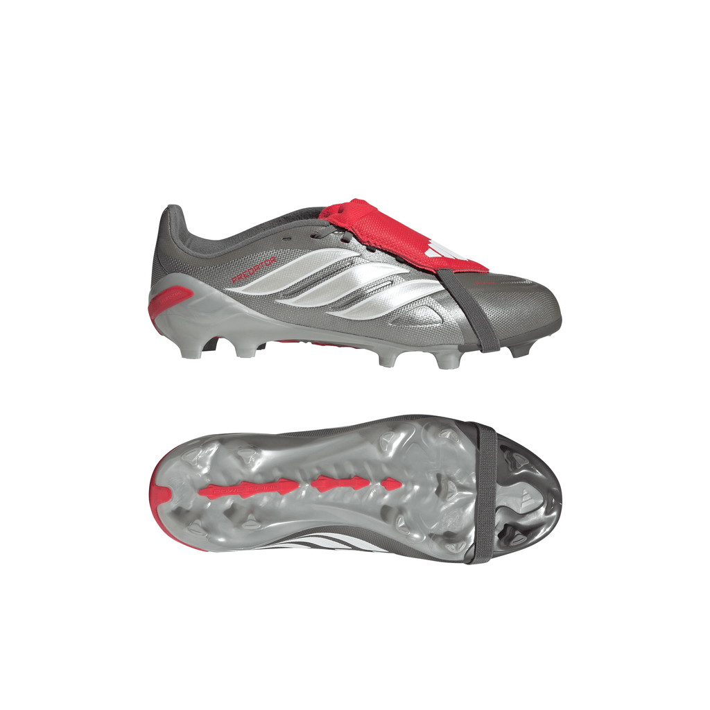 2026 New Arrival adidas Predator League Fold-Over Tongue FG Youth Soccer Cleats - Grey/Red wholesalehk.shop