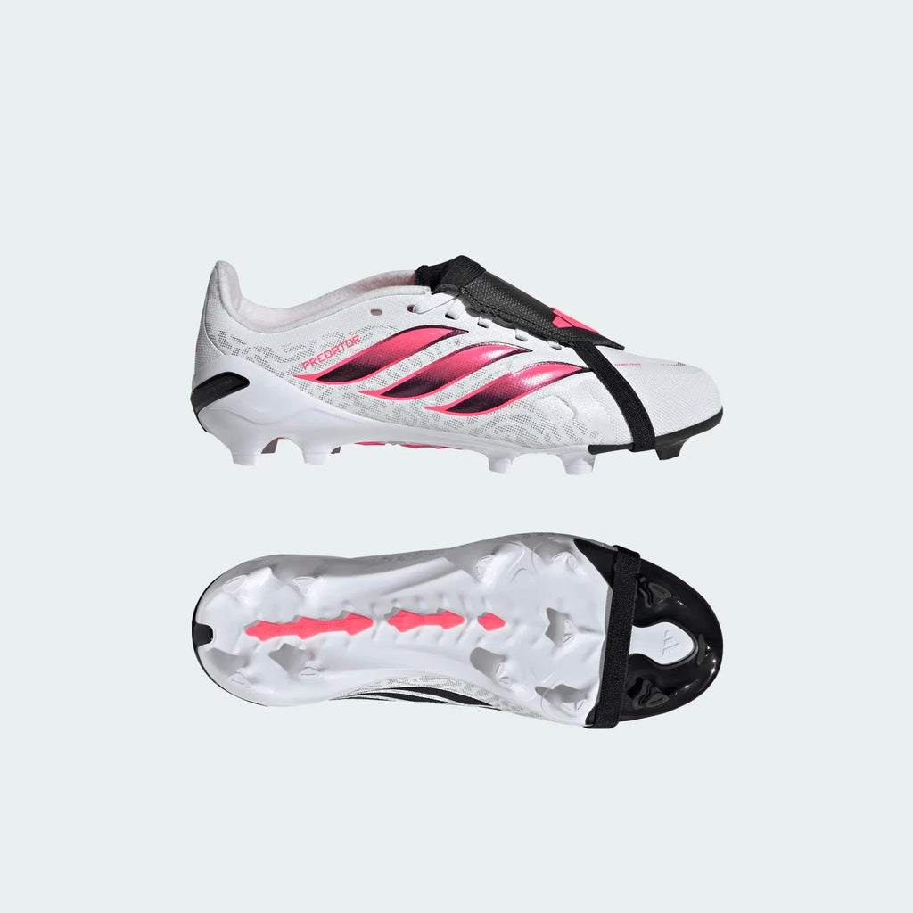 2026 New Arrival adidas Predator League Fold-Over Tongue Firm Ground Youth Soccer Cleats - White/Solar Turbo/Black wholesalehk.shop