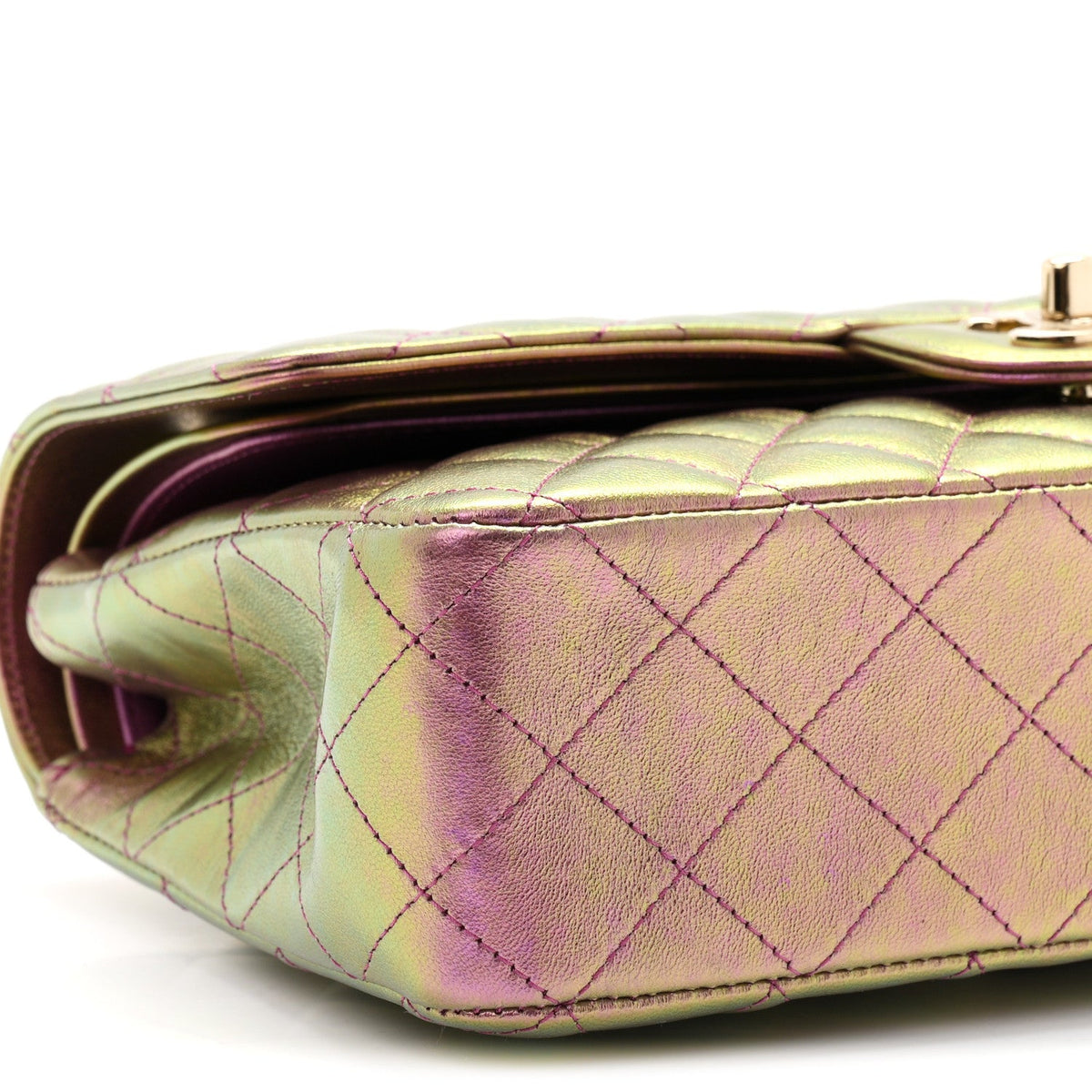 Iridescent Lambskin Quilted Medium Double Flap Purple wholesalehk.shop