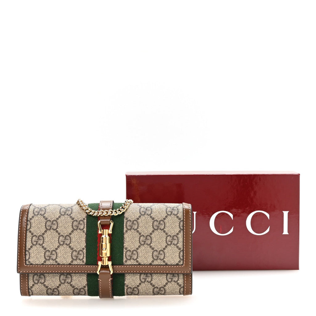 GG Supreme Monogram Azalea Calfskin Web Jackie 1961 Chain Wallet Beige Ebony Brown Sugar £¨ Direct shipment via from wholesalehk.shop