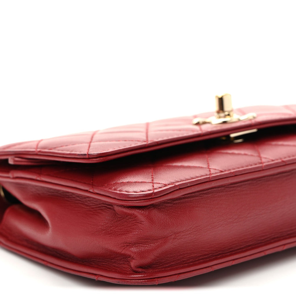 Lambskin Quilted Trendy CC Wallet On Chain WOC Red wholesalehk.shop