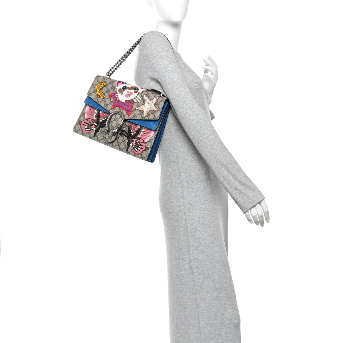 GG Supreme Monogram Embroidered Medium Dionysus Shoulder Bag Blue wholesalehk.shop