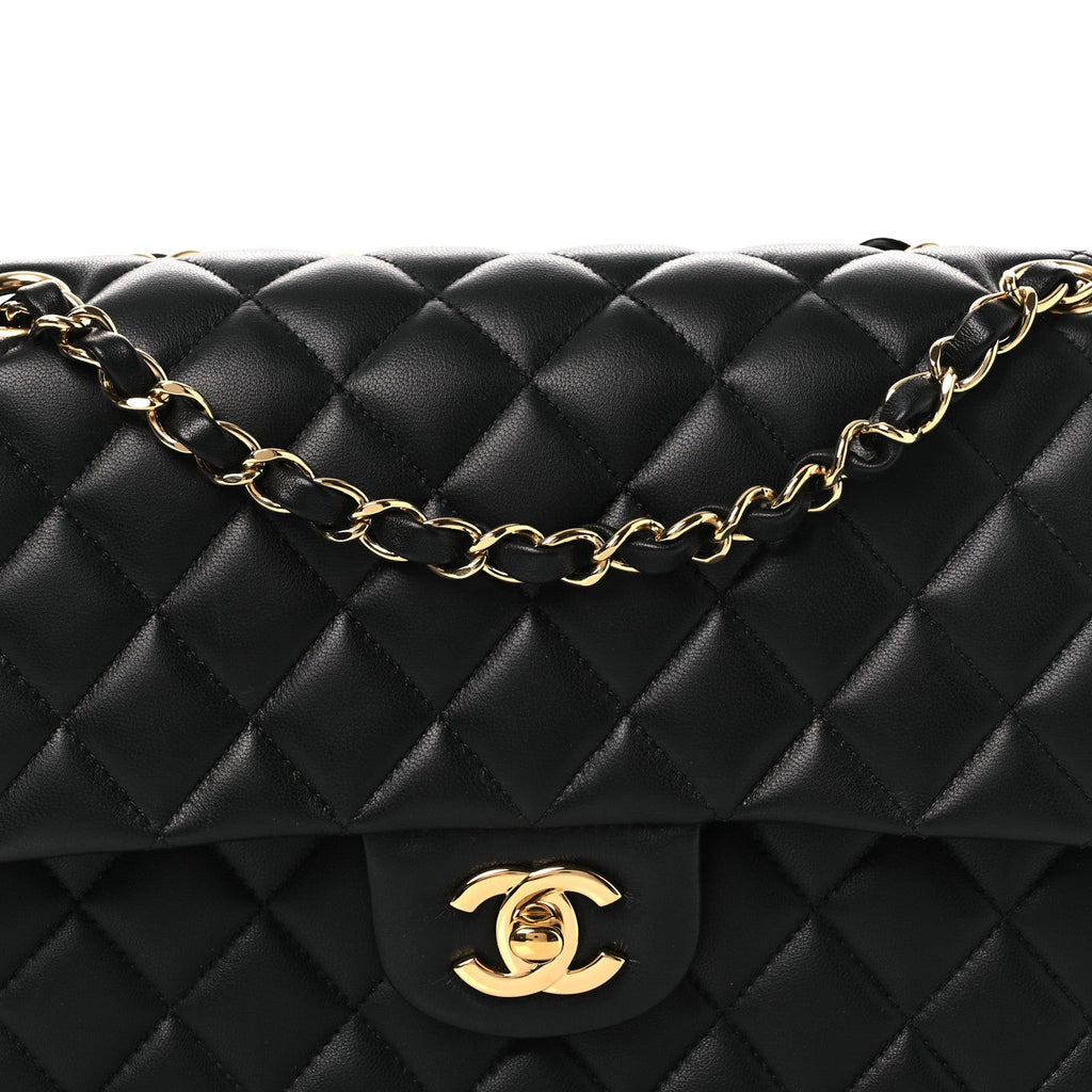 Lambskin Quilted Medium Double Flap Black wholesalehk.shop