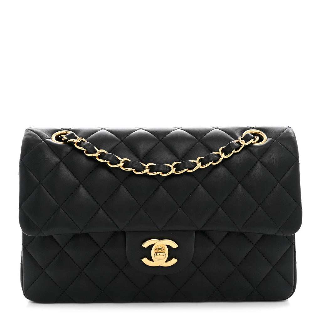 Lambskin Quilted Small Double Flap Black wholesalehk.shop