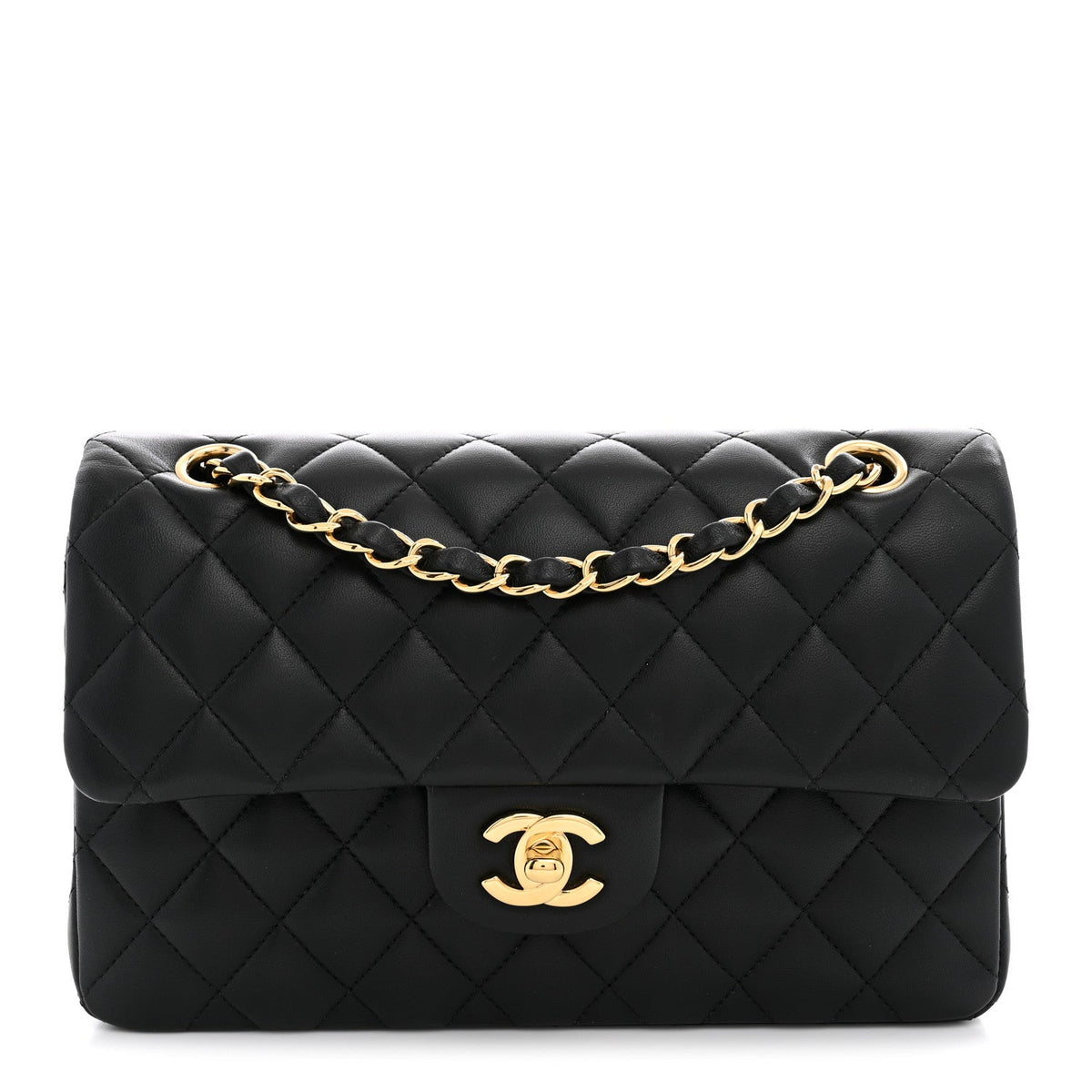 Lambskin Quilted Small Double Flap Black wholesalehk.shop