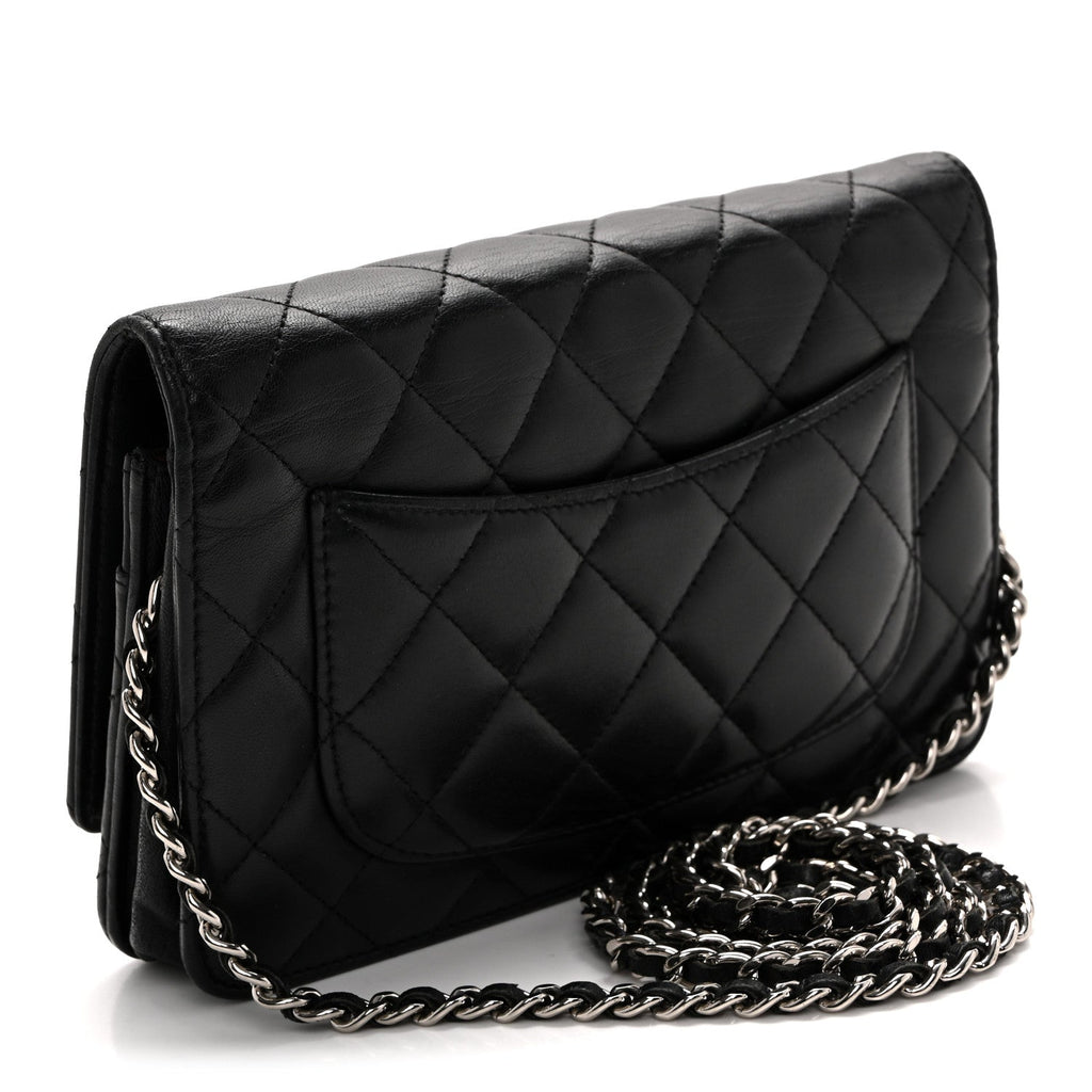 Lambskin Quilted Wallet On Chain WOC Black wholesalehk.shop