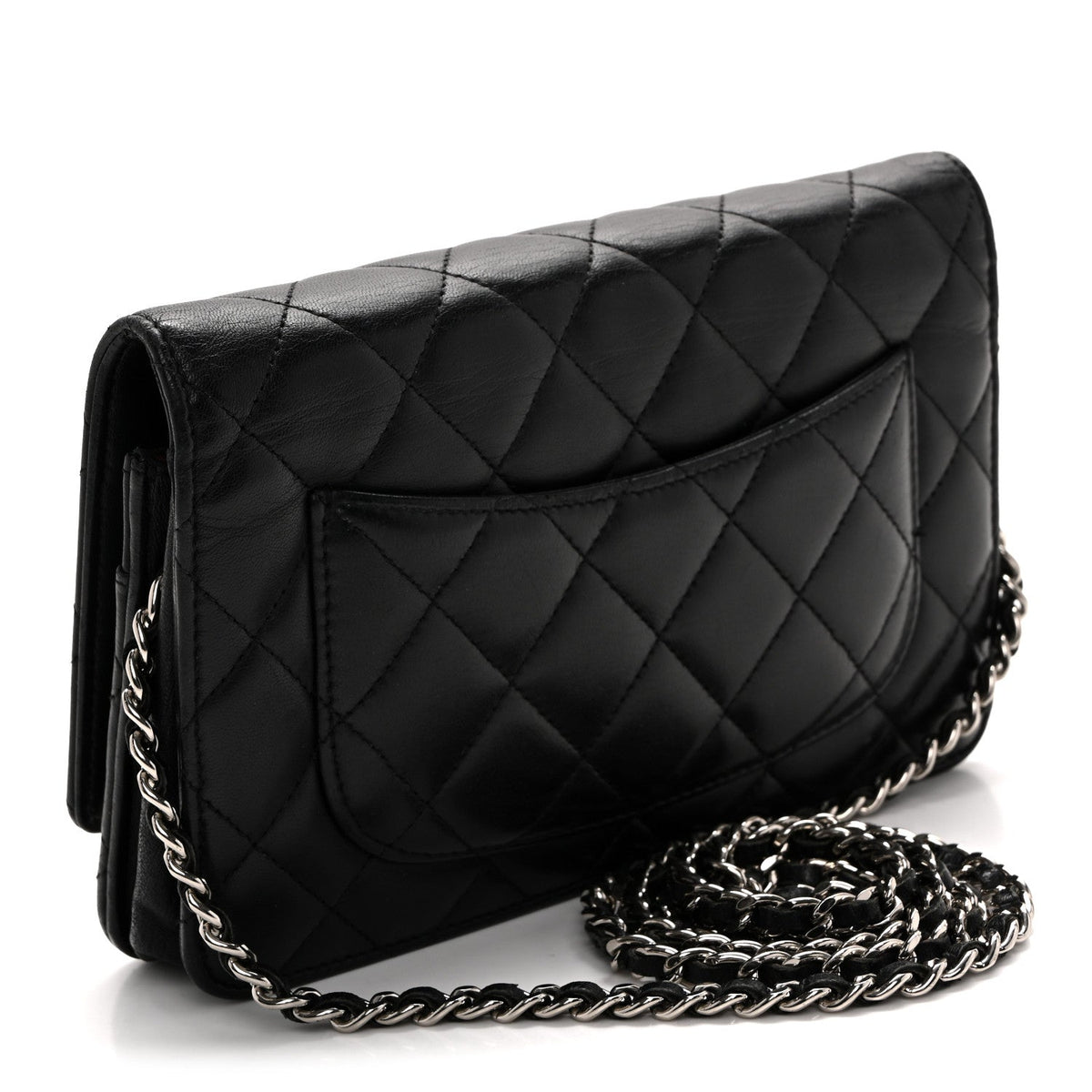 Lambskin Quilted Wallet On Chain WOC Black wholesalehk.shop