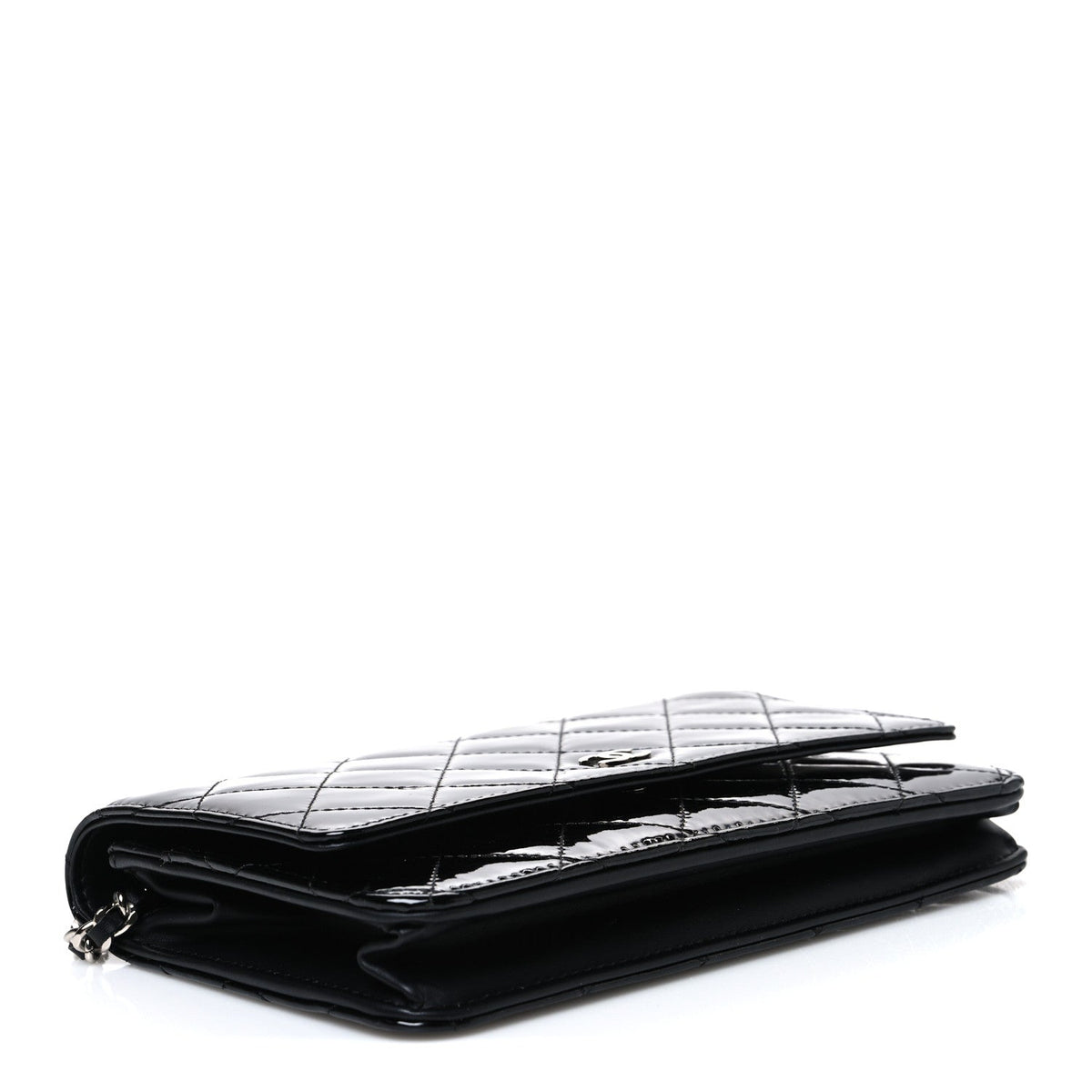 Patent Quilted Wallet On Chain WOC Black wholesalehk.shop
