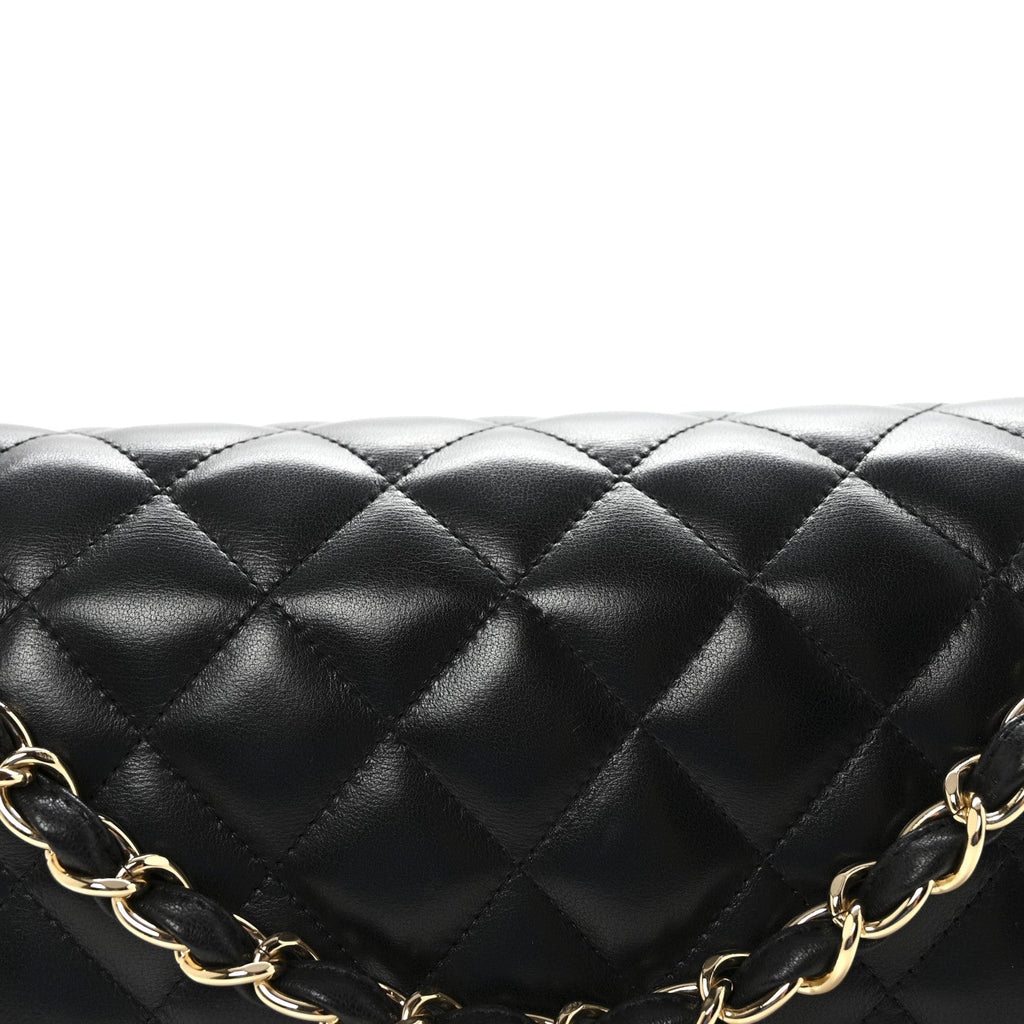 Lambskin Quilted Jumbo Double Flap  Black wholesalehk.shop