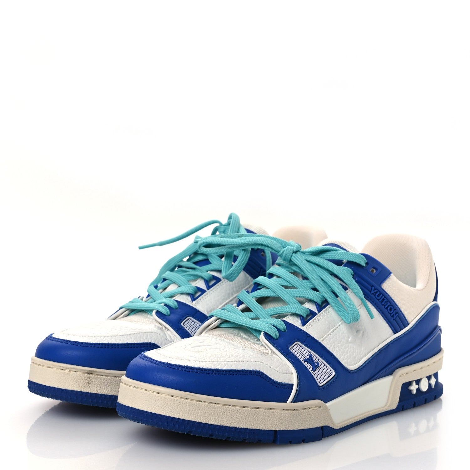 Calfskin Embossed Monogram Mens LV Trainer Sneakers 8.5 Blue £¨ Direct shipment via from wholesalehk.shop