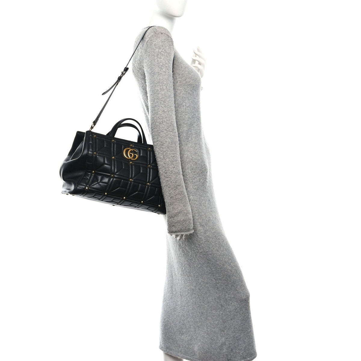 Calfskin Matelasse Studded Medium GG Marmont Tote Black wholesalehk.shop