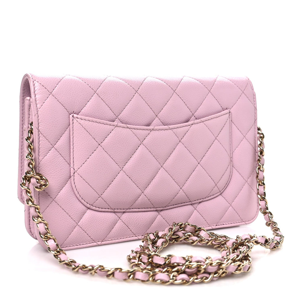 Caviar Quilted Wallet on Chain WOC Light Pink wholesalehk.shop