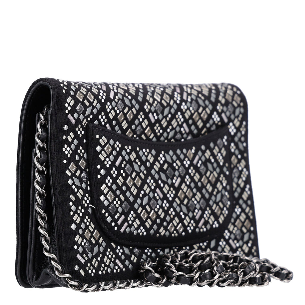 Lambskin Embellished Quilted Wallet On Chain WOC Black wholesalehk.shop