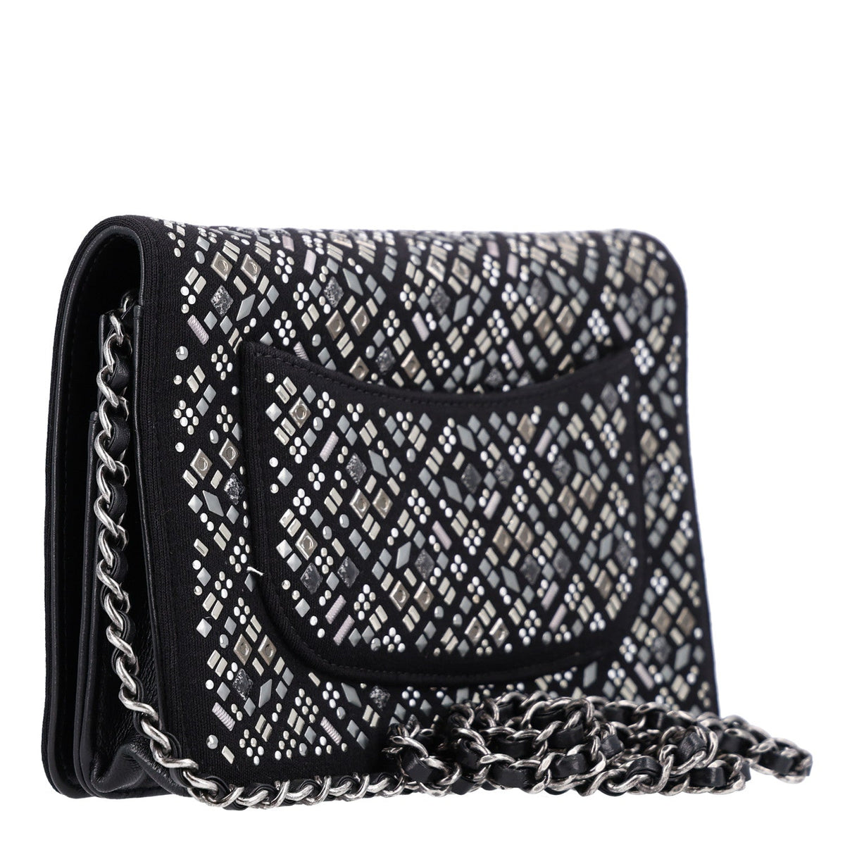 Lambskin Embellished Quilted Wallet On Chain WOC Black wholesalehk.shop