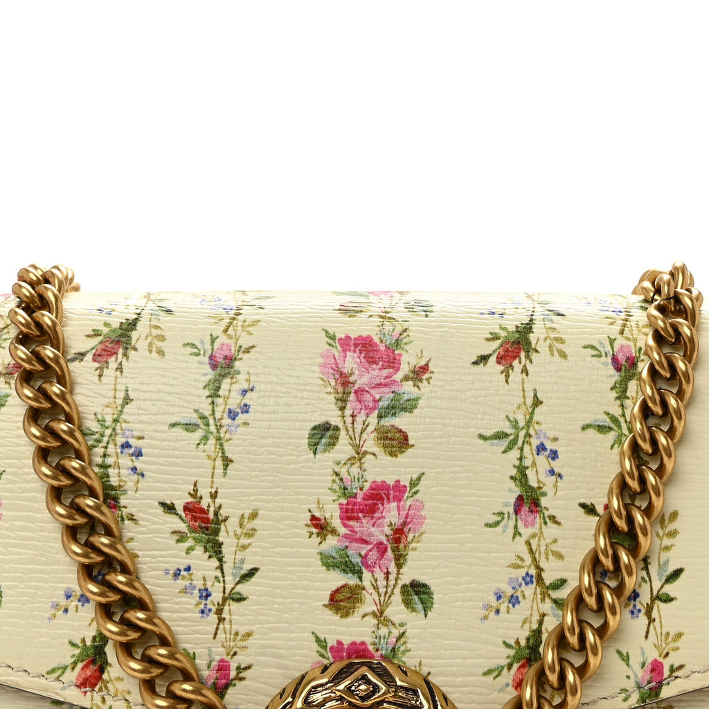 Calfskin Floral Print Mini Dionysus Chain Wallet Ivory Pink wholesalehk.shop